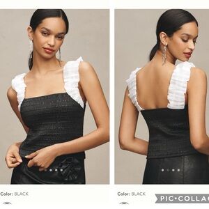 NWT new medium Anthropologie Maeve faux leather scrunched smocked top black